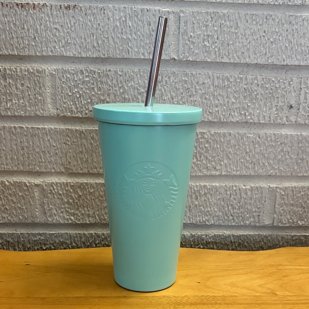 Starbucks 2015 Stainless Steel 16oz Tumbler Teal Blue Siren with Straw